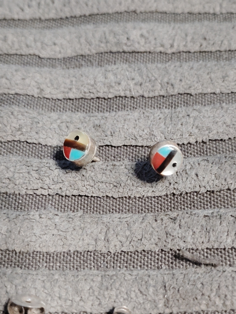 Sterling silver Native Zuni Tiwa Inlay Stud Earrings